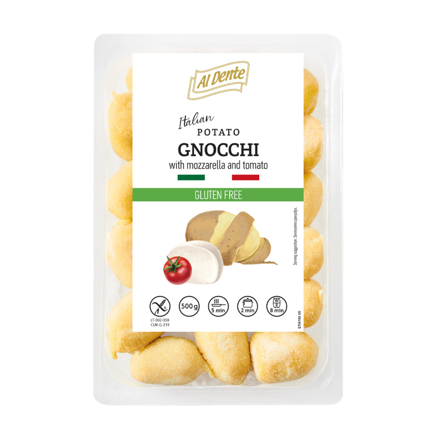 Itališki bulvių virtinukai su mocarelos ir pomidorų įdaru BE GLITIMO AL DENTE 500 g