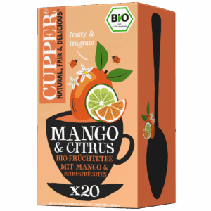 Ekologiška FAIRTRADE CUPPER vaisinė mangų skonio arbata su apelsinais ir žaliosiomis citrinomis 36 g