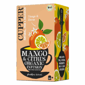 Ekologiška FAIRTRADE CUPPER vaisinė mangų skonio arbata su apelsinais ir žaliosiomis citrinomis 36 g